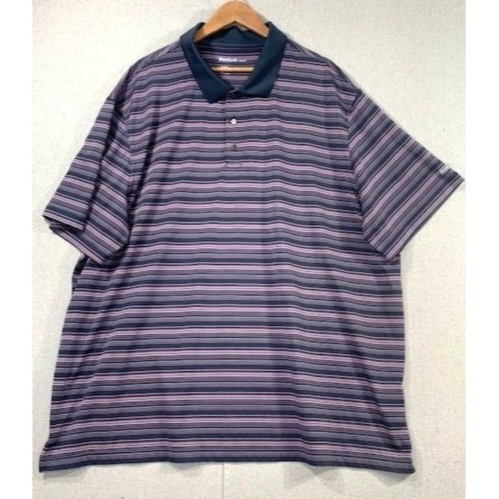 Reebok Golf 4XL Striped‎ Men's Polo Short Sleeve Shirt Gray Pink Purple